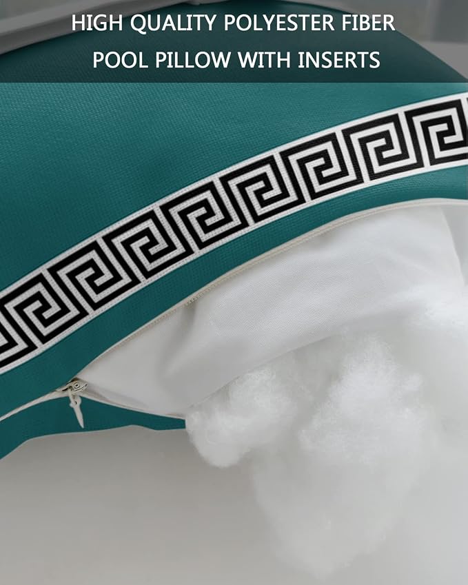 Outdoor Pillows Covers with Inserts Chinese Style Pattern Turquoise Teal Waterproof Pillow with Adjustable Strap Throw Pillows for Patio Furniture Recliner Lounge Chair, 11x16 inch, 1PCS