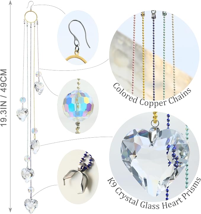 Crystals Heart Prisms Suncatcher Hanging Ornament Rainbow Maker for Home,Garden Decoration (Heart)