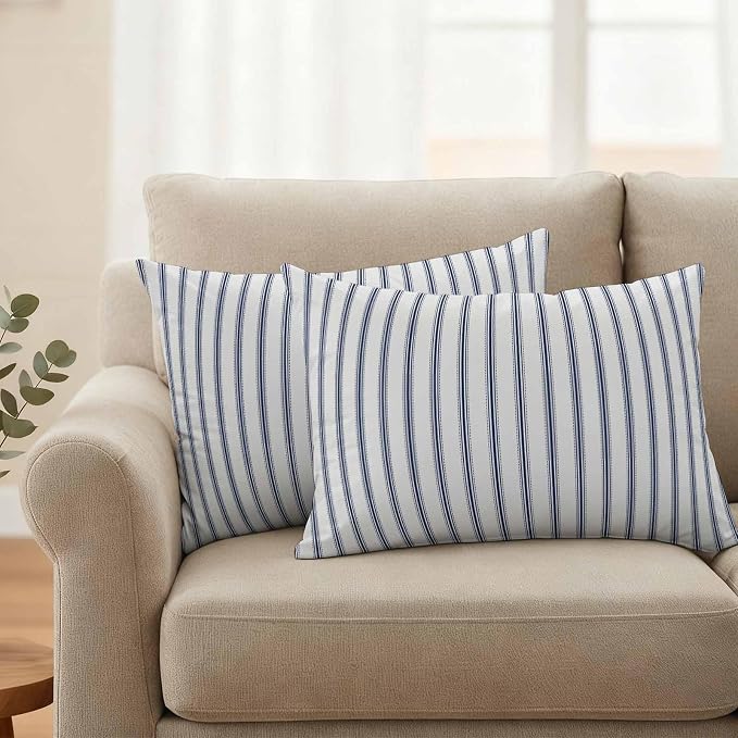 Outdoor Pillow Covers 12x20 Set of 2 Blue Stripe Outdoor Pillows Waterproof Throw Pillow Covers Vertical Striped Pillowcases Decorative Case for Patio Cushion