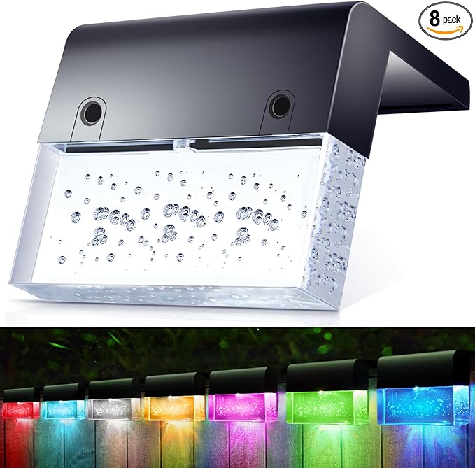 SUNFACE 8 Pack Solar Step Lights, 2 Modes - Acrylic Bubbles LED Super Bright Waterproof Solar Deck Fence Step Pool Backyard Decor (Warm White/7 Color)