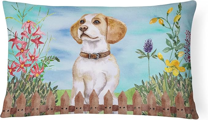 Caroline's Treasures CK1248PW1216 Beagle Spring Canvas Fabric Decorative Pillow Machine Washable, Indoor Outdoor Decorative Pillow for Couch, Bed or Patio, 12HX16W