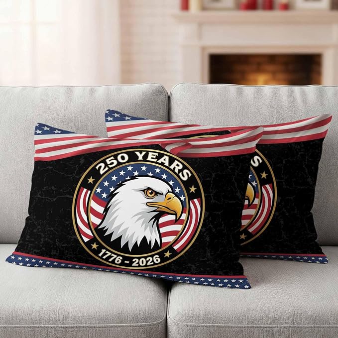 250 Year Anniversary Outdoor Waterproof Throw Pillow Covers 20x12 Set of 2, Independence Day Eagle USA Flag Decorative Pillowcases Cushion Pillowcase for Couch Sofa Patio Outside Pillow Protector