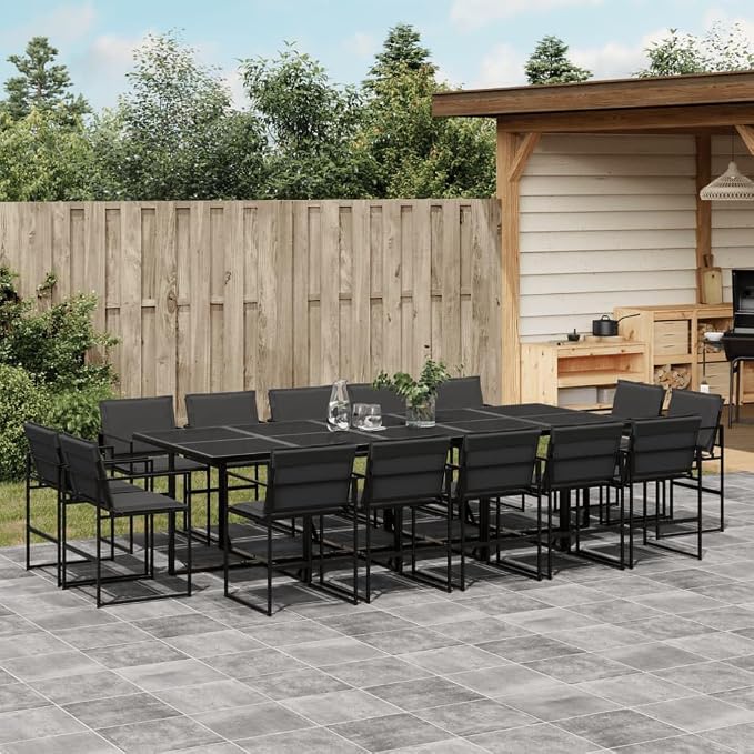 15 Piece Patio Dining Set with Cushions, Foldable Outdoor Table and Chairs, Space-Saving Backyard Garden Furniture, Textilene Fabric and Steel Frame