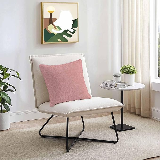 Vandarllin Outdoor Throw Pillows Covers 24x24 inch Set of 2 Waterproof Peach Pink Linen Decorative Zippered Cushion Covers for Patio Furniture, Farmhouse Pure Color Lumbar Pillowcases