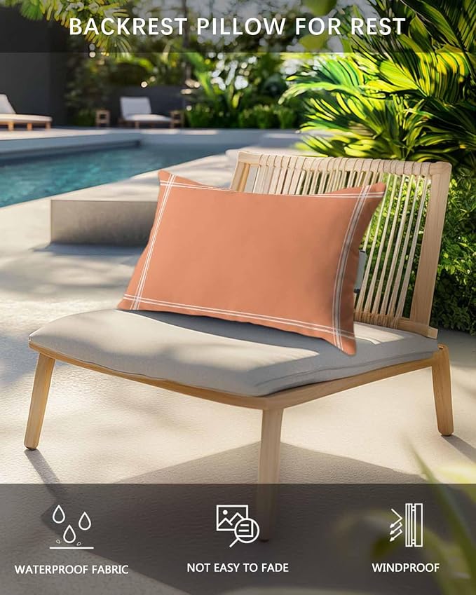 Chaise Lounge Chair Pillow with Strap & Insert Solid Color Outdoor Recliner Head Pillow Pack of 2 Orange Waterproof Headrest Patio Lumbar Pillow for Beach Pool Office Chair 11x16 Inch