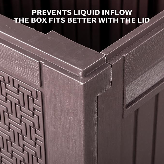 Outdoor Storage Deck Box, 90 Gallon Lockable Plastic Storage Containers with Lid, Patio Deck Box Furniture for Garden, Pool, Balcony, Yard (Brown)
