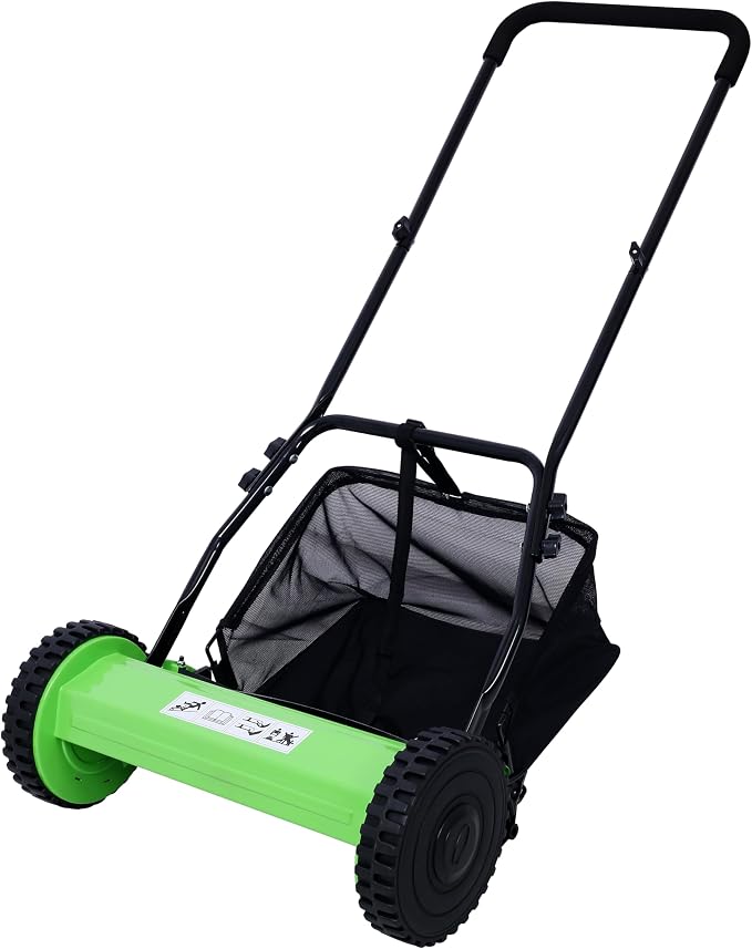 14-Inch 5-Blade Push Reel Lawn Mower with Grass Catcher, Adjustable Blade Height (Green/14-Inch)