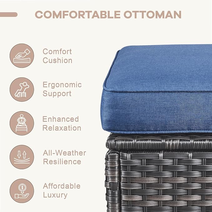 Swivel Patio Chairs Sofa Set of 6-6" Thick Cushion - Wicker Outdoor Swivel Rocker Patio Chair,Sofa/Side Table, High Back Comfortable Outdoor Glider Chairs - Grey Wicker | Blue Cushions