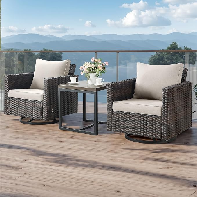 HUMMUH 8 Piece Patio Furniture Set Outdoor Sectional Sofa,High Back Patio Swivel Rocker Chairs with Ottomans Coffee Table for Porch,Garden,Backyard(Brown/Beige)