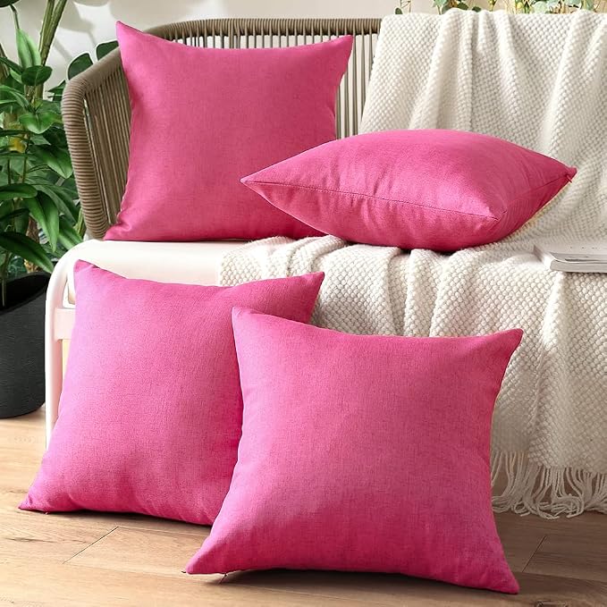OTOSTAR Outdoor Throw Pillow Covers 20x20 Inches Patio Decorative Waterproof Pillow Covers Farmhouse Pillowcases Sofa Cushion Case Pillows for Couch Tent Sofa Balcony Decor Pack of 4 (Hot Pink)