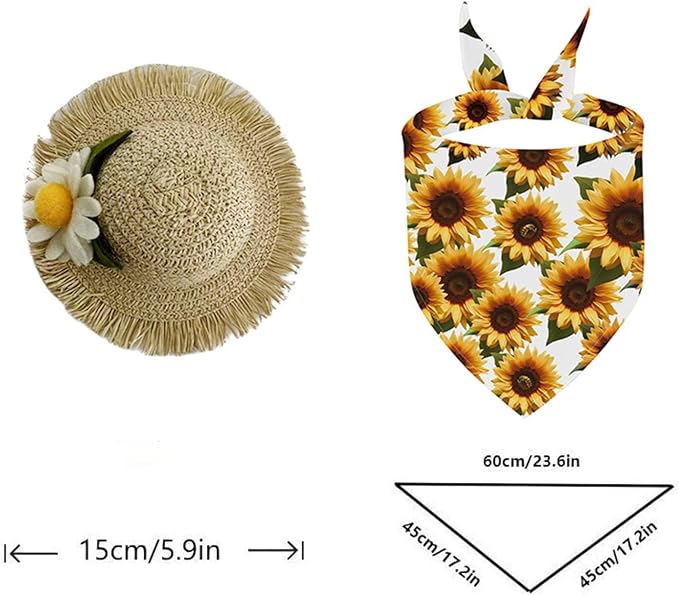 Sunflower Porch Goose Outfits - 2Pcs Spring Goose Outfits for Porch Goose with Sunflower Bonnet & Bandana Bib for 23 Inch Goose, Cheerful Garden Patio Decor for Spread Sunshine All Year