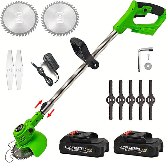 Electric Weed Wacker Cordless, 3-in-1 Weed Eater Electric String Trimmer Lawn with Battery, Charge, Multiple Blades for Yard Garden (2*Battery)