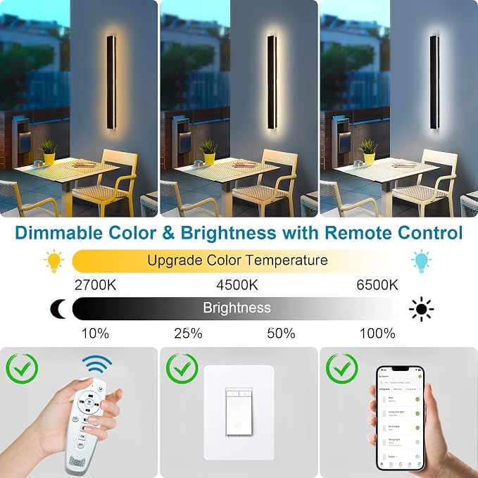Modern Outdoor Wall Light, 39.4" Dimmable 3CCT Exterior Lighting Fixture Wall Mount, Waterproof Black Porch Lights Wall Sconce Long LED Linear Outside Lights for Garage, House, Front Door