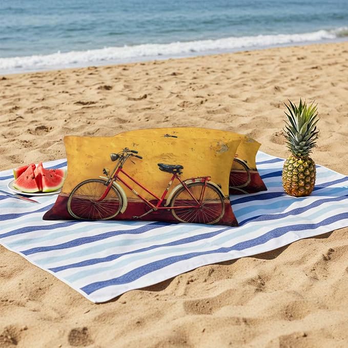 Bicycles Outdoor Pillow Covers 20x12 Inch Lumbar Pillow Covers Set of 2 Waterproof Decorative Throw Pillow Cases Farmhouse Vintage Vehicle Yellow Broken Walls Cushion Covers for Patio Furniture Garden