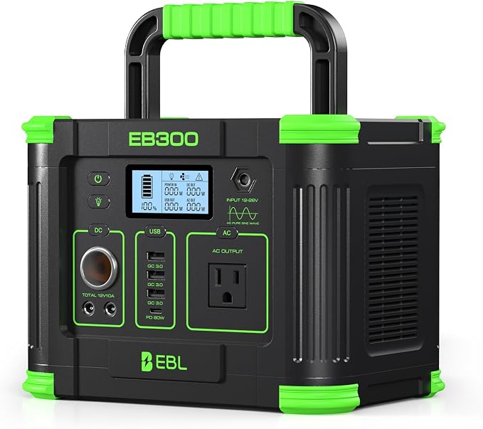 EBL Portable Power Station 288.6Wh 330W Solar Generator Pure Sine Wave AC Output (600W Peak) with 5W Wireless Charger, SOS LED Light & Multi-Port Design for Camping Home Emergency RV CPAP