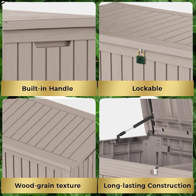 Outdoor Storage Box 181GAL Waterproof Resin Deck Box,Pool Accessories Supplies，UV-Resistant Lockable Package Delivery Bin for Garden Tools,Large Patio Outside Cushions,Chest,Furniture,Grey