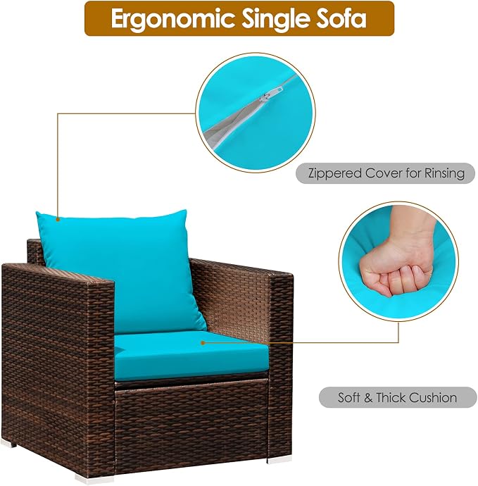HAPPYGRILL 3 Pieces Patio Furniture Set PE Rattan Wicker Sofa Set with Cushions and Coffee Table Outdoor Patio Conversation Set for Garden Poolside Balcony