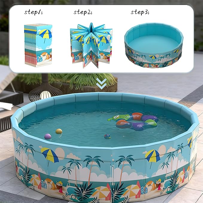 Folding Non Inflatable Swimming Pool, Home Swimming Pool, Mesh PVC Material, Suitable for Backyard Swimming Pool (Blue, 35inch)