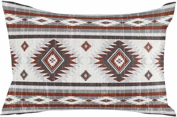 Outdoor Waterproof Throw Pillow Covers Set of 2 Red Gray Boho Aztec Lumbar Pillowcases 20x12 Inches Southwest Tribal Geometric Patio Decorative Pillows Cushion Case Patio Pillows for Couch Bed Garden