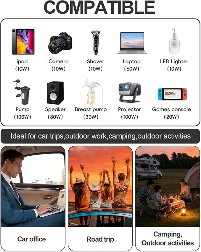 400W Car Power Inverter 12V to 110V AC｜24W+65W USB C, Laptop Charger | 65w Fast Charger,2 AC Output,Aluminum alloy casing