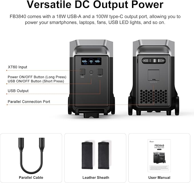 FOSSiBOT F3600 Extended battery FB3840 LiFePO4 upgraded version 3840Wh Capacity Expandable Up to 11520Wh Power Station, Quick Charge, Additional Battery for Home, Emergency Power, Camping Trips