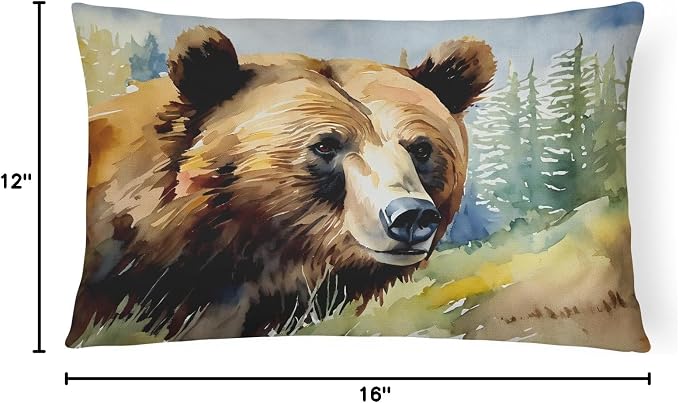 Caroline's Treasures DAC2926PW1216 Grizzly Bear Throw Pillow Machine Washable, Indoor Outdoor Decorative Pillow for Couch, Bed or Patio, 12HX16W