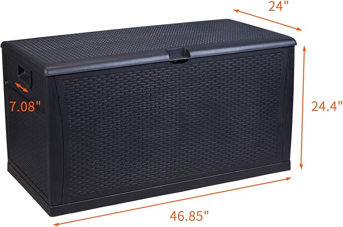 Leisurelife Waterproof Storage Deck Box Outdoor, 120-Gallon, Plastic, Black