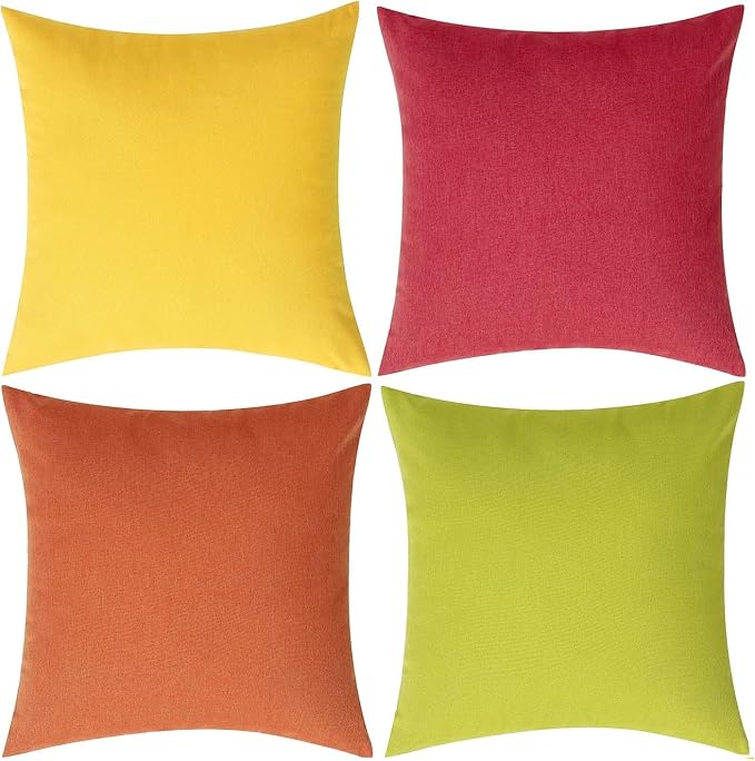 WEMEON Outdoor Waterproof Pillow Covers18x18in Set of 4, Solid Color Pillows Decorative Square Patio Furniture Pillows for Couch Patio Balcony Tent Garden(Orange/Teal) (16“x16”, red/Green)