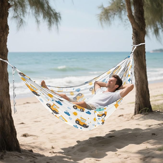 Camping Hammock Outdoor Hammocks for Outside Yellow Tractor Cute Beach Trees Portable Lightweight with Pockets Tree Straps Indoor