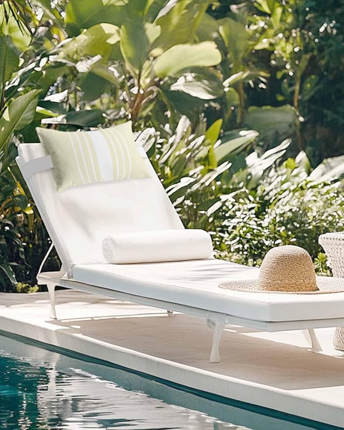 Outdoor Pillow for Lounge Chair with Strap & Insert Cream Vertical Stripes Recliner Head Pillow Classic Striped Waterproof Headrest Patio Lumbar Pillows for Beach Pool Office Chaise Chair 11x16 Inch