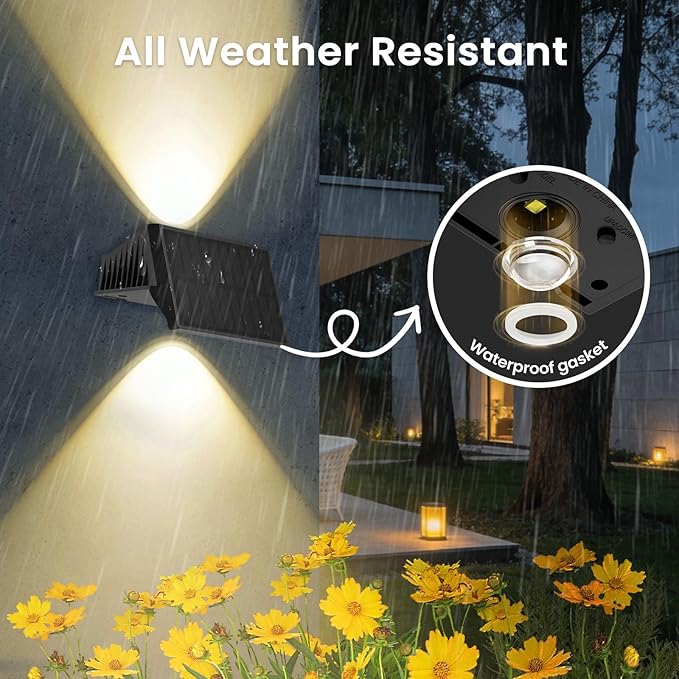 Solar Fence Lights Outdoor, 8 Pack White & RGB Up and Down Solar Wall Lights, IP67 Waterproof LED Dusk to Dawn Solar Powered Fence Lights for Patio, Backyard, Deck, Garden, Yard, Outdoor Wall Decor