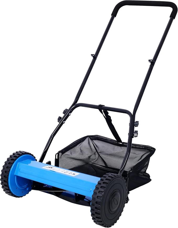 Ochine 14-Inch 5-Blade Push Reel Lawn Mower, Cordless Manual Reel Lawn Mower Walk-Behind Steel Lawn Mowers for Farms, Parks, Yards and Courts