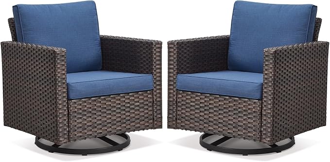 Belord Wicker Chairs Outdoor Bistro Set Oversize Patio Swivel Rocker, Rattan Outdoor Seating Set of 2 Swivel Glider Chairs Wicker Furniture for Porch Deck Backyard with Water-Resistant Cushion Brown