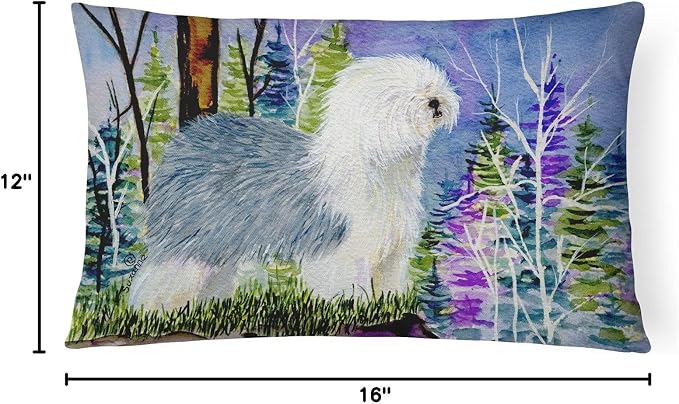 Caroline's Treasures SS8641PW1216 Old English Sheepdog Canvas Fabric Decorative Pillow Machine Washable, Indoor Outdoor Decorative Pillow for Couch, Bed or Patio, 12HX16W