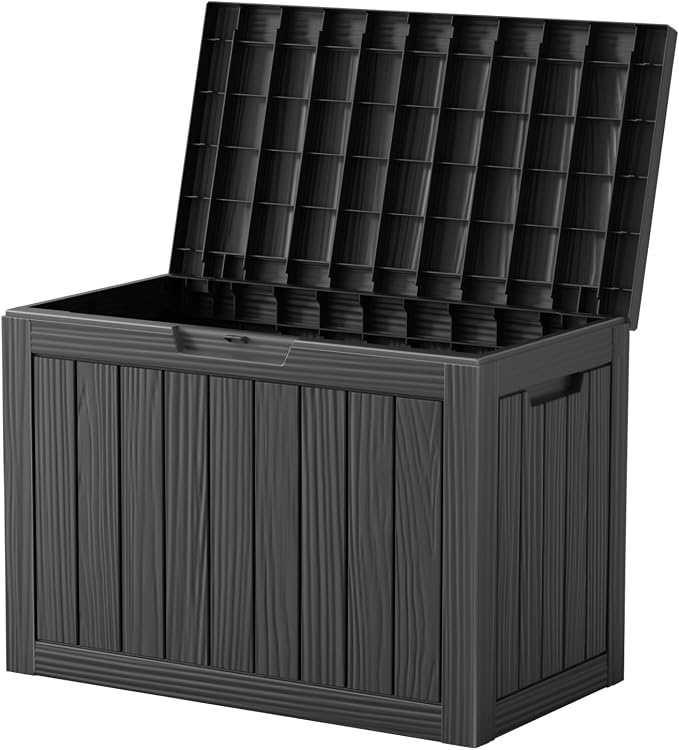 Vixzen 45 Gallon Deck Boxes Outdoor Waterproof, Lockable Outdoor Storage Box for Patio Cushions Storage Furniture, Garden Tools, Pool Supplies, Weatherproof and UV Resistant (Black, 45 Gallon)