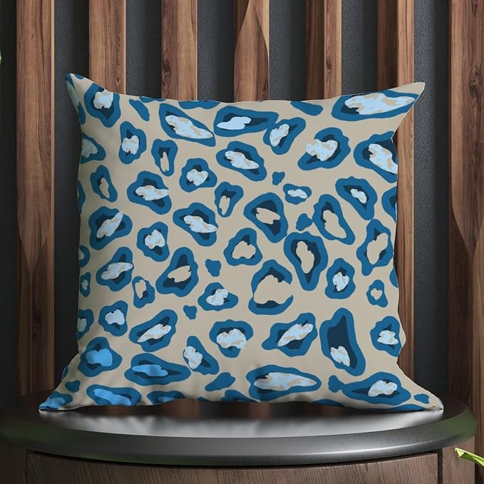 Chinoiserie Cheetah Print Throw Pillow Covers Blue and Light Brown Throw Pillow Cover Modern Decorative Cushion Covers Home Decor for Couch Sofa Bedroom Car 20x20 in