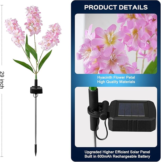 TANSOREN 2 Pack Solar Garden Lights Outdoor, Colorful LED Waterproof Solar Powered Hyacinth Flowers Landscape Lights for Outside Yard, Patio, Pathway Decorative, Décor, Gifts, Two Lighting Modes