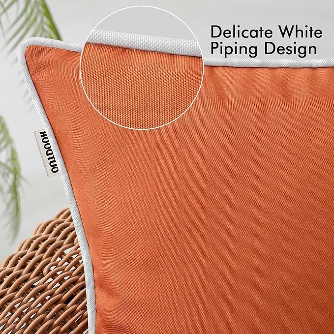 MIULEE Outdoor Waterproof Pillow Covers 18x18 Burnt Orange Pack of 2 | Decorative Farmhouse Throw Pillow Covers with Piping,Square Solid Color,Patio Furniture,Summer Couch Tent Sofa Living Room