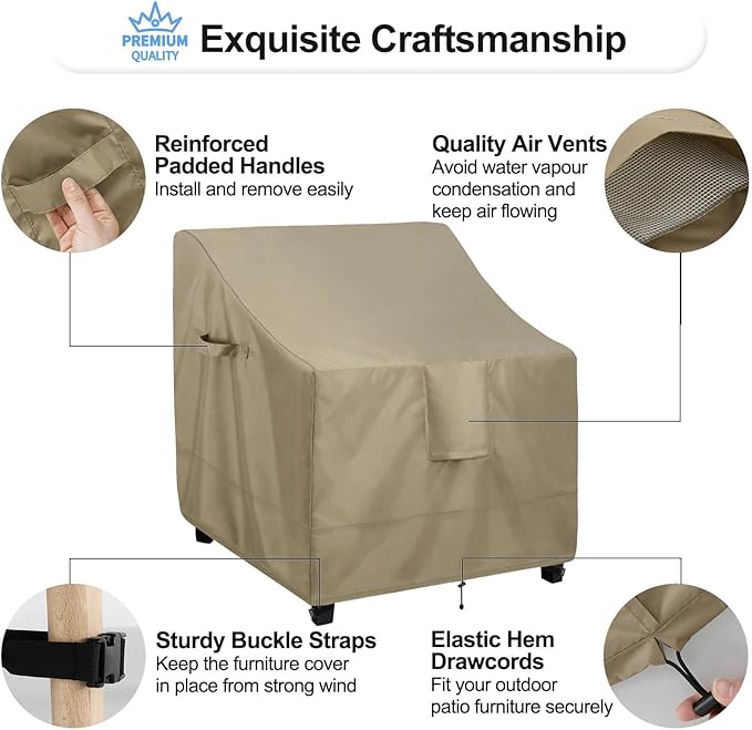OutdoorLines Outdoor Waterproof Furniture Chair Cover - UV-Resistant Patio Lawn Chair Covers for Outdoor Furniture Windproof Heavy Duty Chair Covering, 2 Packs, 28Wx30Dx31H Inches, Camel