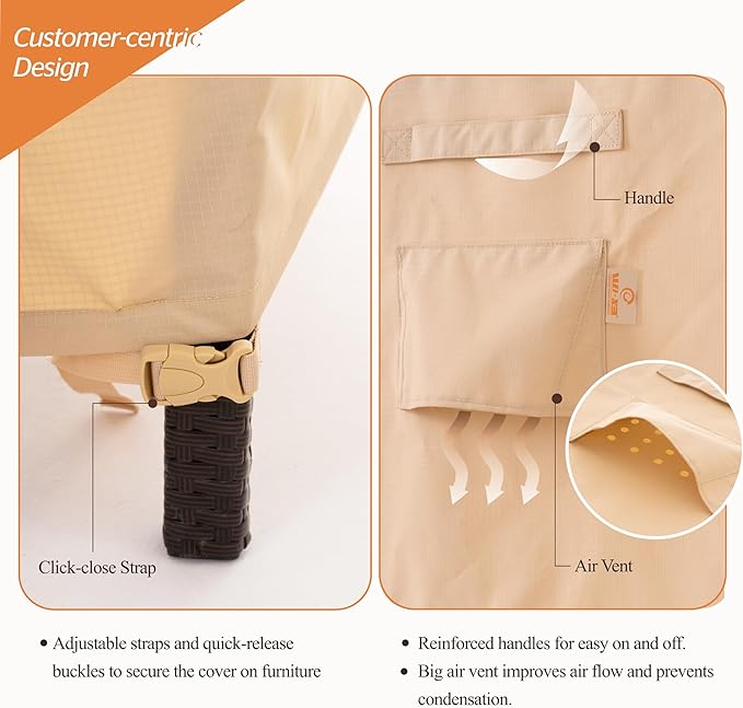WJ-X3 Ripstop Outdoor Patio Chair Cover, Waterproof, UV-Resistant, Heavy-Duty Protection for Lounge Chairs, 33W x 35D x 36H, Beige, 1-Pack