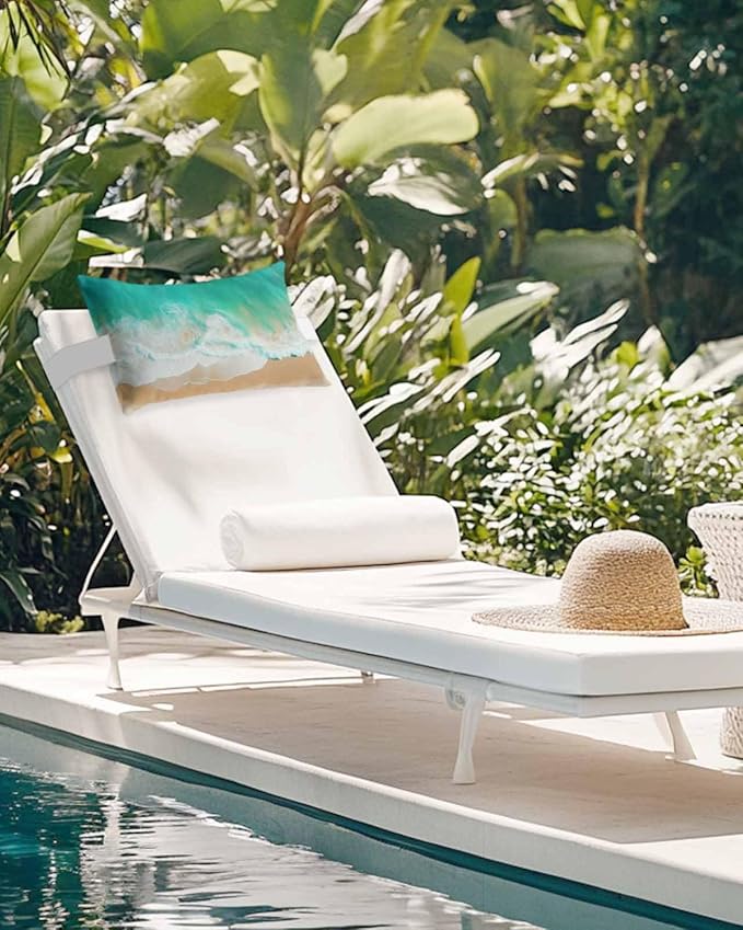 Outdoor Lumbar Cushions with Inserts, Beautiful Green Beach Sea Patterns Waterproof Fluffy Fade Body Pillows, Patio Furniture Pillow for Home Balcony Garden Decor 11x16IN