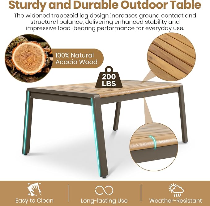 6-Piece Outdoor Patio Furniture Set,Steel Frame Sofa Set with 3-Seat Couch, 2 Armchairs,2 Ottomans & Acacia Wood Coffee Table, Cushioned Seating for Backyard, Garden,Poolside (Brown#56)