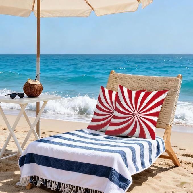 22x22 Inch Outdoor Pillow Covers Set of 2 Waterproof Throw Pillow Covers Decorative Couch Cushion Covers Candy Cane Swirl Square Pillowcases Protectors for Patio Garden Sofa