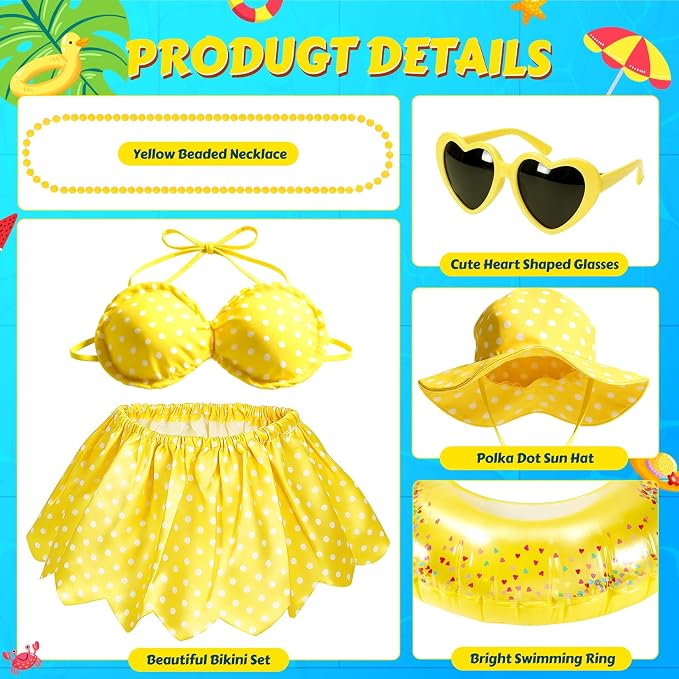Hawaiian Porch Goose Outfit - Fits 23" Plastic Goose Statue | Yellow Bikini, Swimming Ring, Heart Glasses & Necklace Set - Summer Goose clothes for Lawn, Yard, Garden Decor