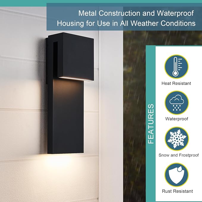 Tarentlight Dusk to Dawn Outdoor Lighting Fixture Wall Mount,Modern Integrated LED 2-Light 17W, Exterior Sensor Front Porch Light,Textured Black,Anti Rust Outside Wall Lights for House,Doorway,Garage