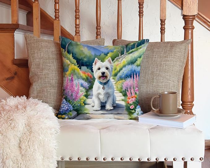 Caroline's Treasures Westie Spring Path Throw Pillow Machine Washable, Indoor Outdoor Decorative Pillow for Couch, Bed or Patio, 14Hx14W