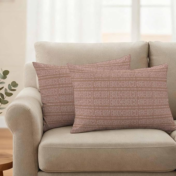 Outdoor Waterproof Throw Pillow Covers Set of 2 Brown Stripes Grain Lumbar Pillowcases 20x12 Inches Solid Color Decorative Pillows Cushion Case Patio Pillows for Couch Bed Chair Garden