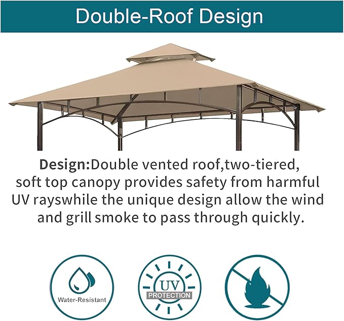 Grill Gazebo Replacement Canopy Top - Wonwon 5x8 Gazebo Roof Double Tiered Outdoor BBQ Roof Cover Grill Shelter Only Fit for Model L-GG001PST-F (Beige)