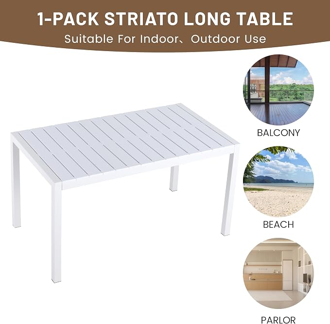 LUMISOL 5 Piece Outdoor Dining Table Set, All Weather Rectangular Table and Chairs Set with Striped Color Block Chairs and Sturdy Metal Legs for Garden, Backyard, Poolside, Beige+Orange+White