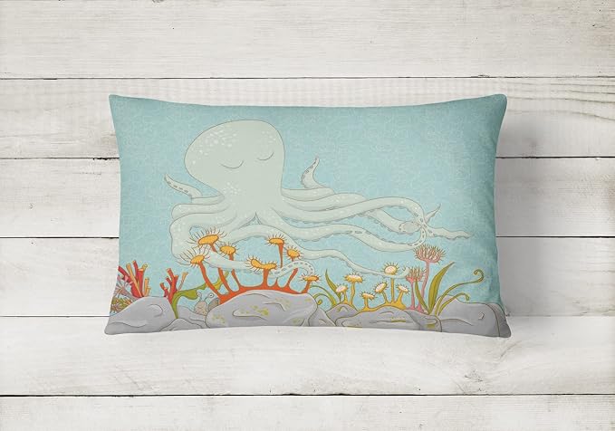 Caroline's Treasures BB8538PW1216 Octopus Underwater Scene Canvas Fabric Decorative Pillow Machine Washable, Indoor Outdoor Decorative Pillow for Couch, Bed or Patio, 12HX16W